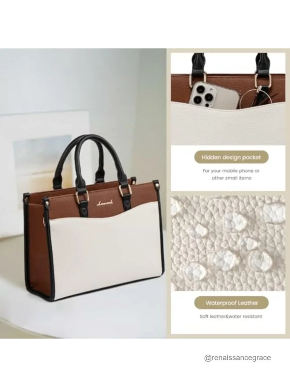 Satchel Tote Bag for Women, Vintage Color Block Top Handle Crossbody Shoulder